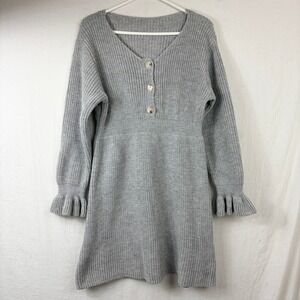 Long Sleeve Chunky Knit Babydoll Mini Sweater Dress‎ Sz Medium Cottage Ruffle